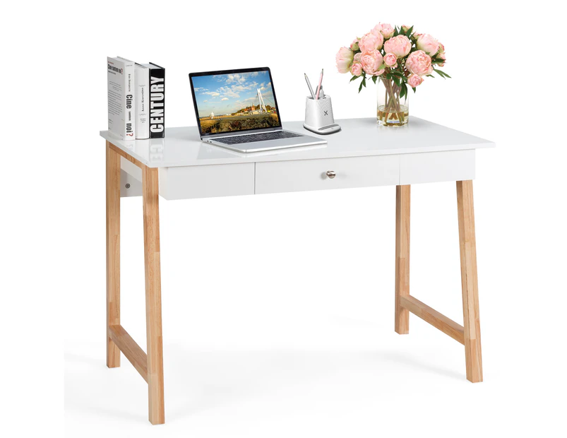 Giantex Computer Desk w/ Storage Drawer Modern Home Office Writing Study Table Rubber Wood Legs Makeup Vanity Dressing Table
