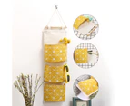 Sunshine 3 Pockets Wall Door Closet Home Hanging Storage Bag Linen Fabric Organizer Pouch-Grey