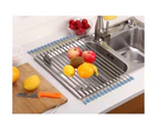 Dish Drying Rack, Roll Up Dish Drying Rack Kitchen Dish Rack Stainless Steel Sink Drying Rack, Gray (17.8''x11.8'')