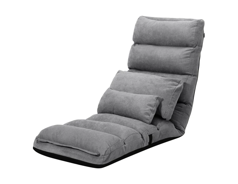 Floor Sofa Bed Lounge Recliner Chair Chaise Couch Adjustable Folding with Pillow Pedal Grey