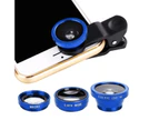 langma bling 3 in 1 Mobile Phone Fish Eye Super Wide Angle Macro Camera Lens Kit with Clip-Silver