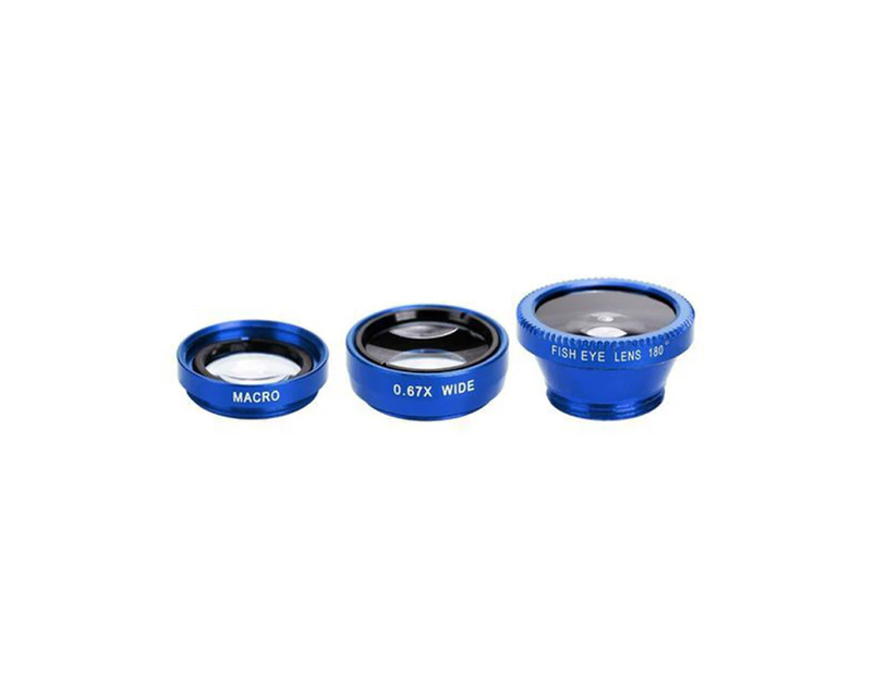 langma bling 3 in 1 Mobile Phone Camera Fish Eye Macro Super Wide Angle Lens Kit with Clip-Blue