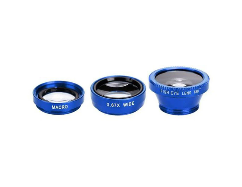 langma bling 3 in 1 Clip on Universal 0.65X Wide Angle Fisheye Macro Lens for Mobile Phone-Blue