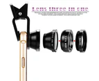 langma bling 3 in 1 Mobile Phone Camera Fish Eye Macro Super Wide Angle Lens Kit with Clip-Golden