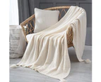 Blanket Knitted Blanket Tassel Knitted Blanket Sofa Cushion Bed Beige 70*100CM