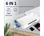 langma bling 6-in-1 Multifunctional USB 3.0 Card Reader Mini Type-C TF-SD Card Reader OTG Adapter for Mobile Phone-White