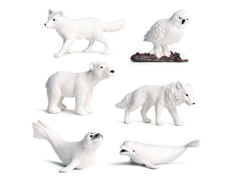 Bestjia 6Pcs/Set Simulation Penguins Polar Bear Snowy Owl Dolphin Wolf Model Figurine Toy - 6pcs