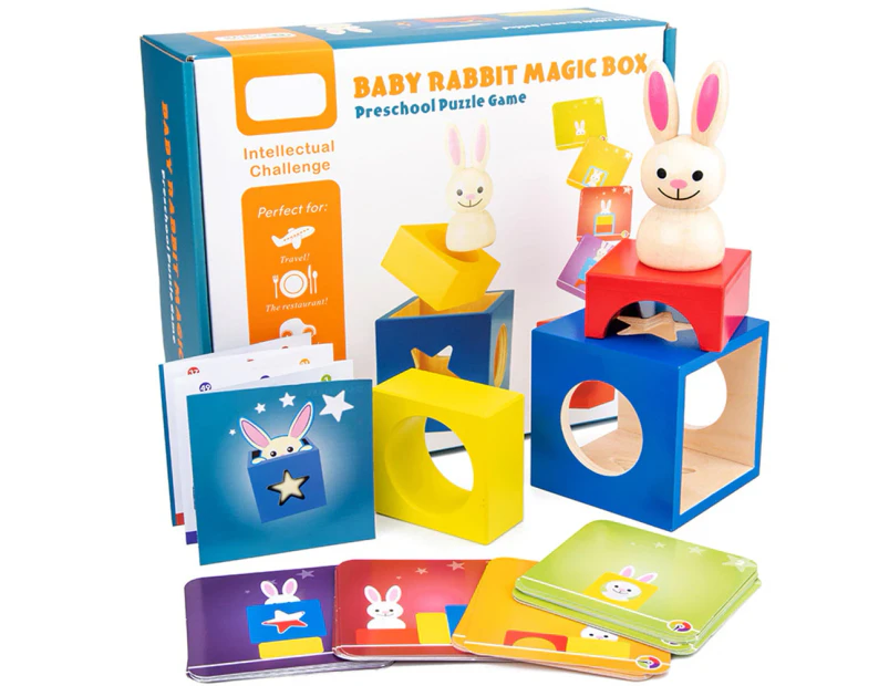 Wooden Magic Box Rabbit Animal Geometric Building Blocks Desktop Game Kids Toy