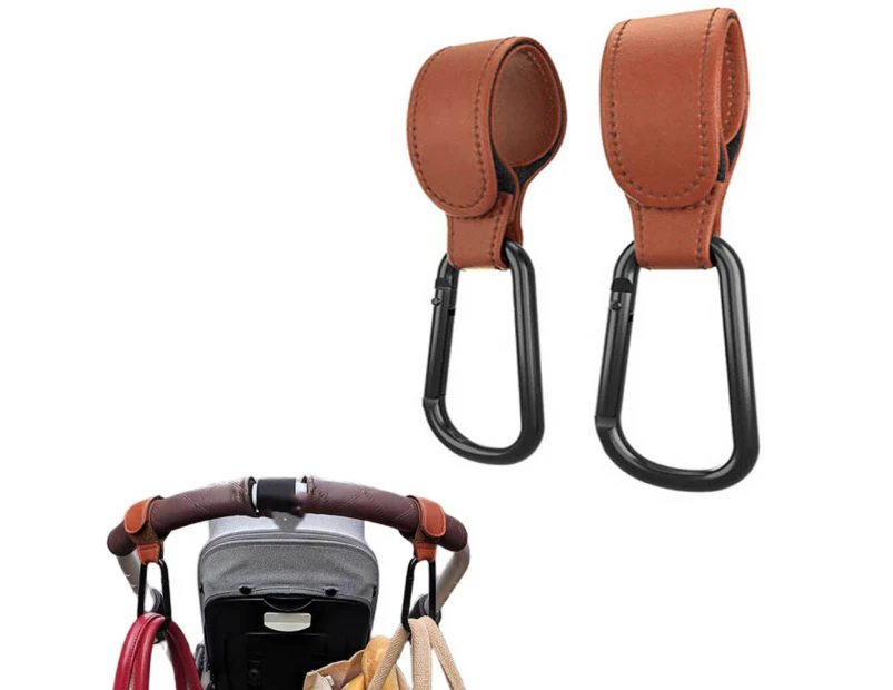 2Pcs Pram Hook Baby Kids Stroller Hooks Adjustable Shopping Bag Clip Carrier Pushchair Hanger - Brown
