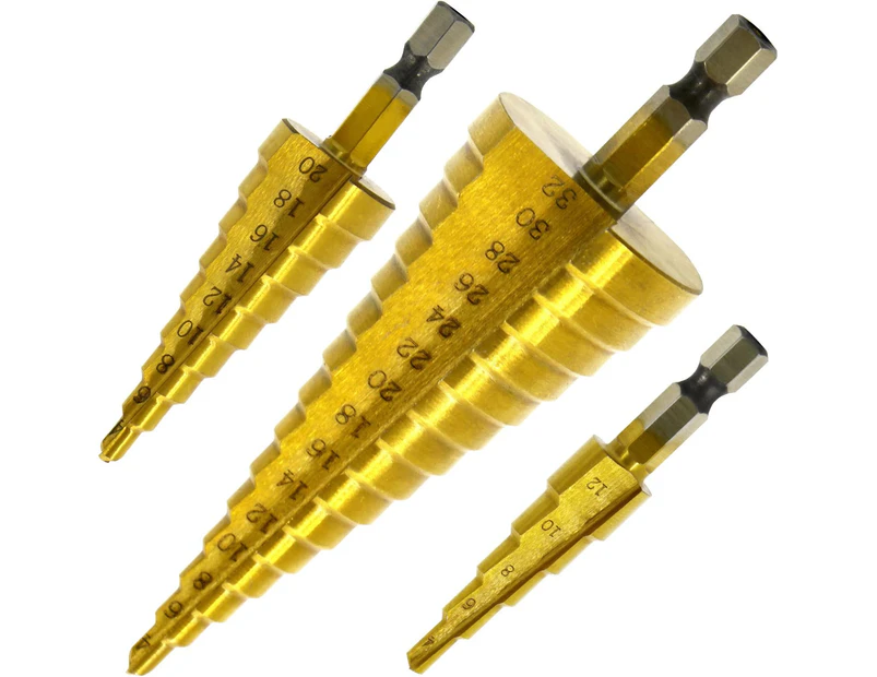 Set of 3 Offset Countersink Drill Bits, Hss Stainless Steel, Titanium Tapered Triangle, with Hex Shank