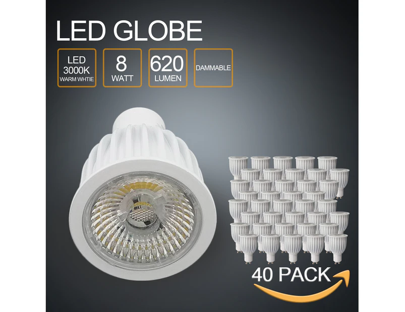 40PCS GU10 Light Globe Spot Light Bulbs Dimmable 8W 620lm Warm White