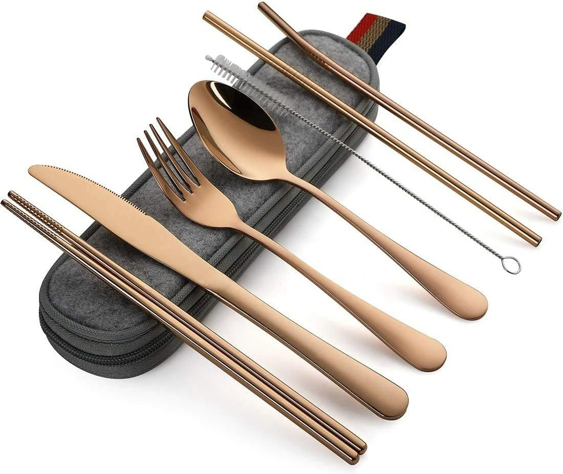 Rose Gold Travel Cutlery Set Portable Camping Utensils Set