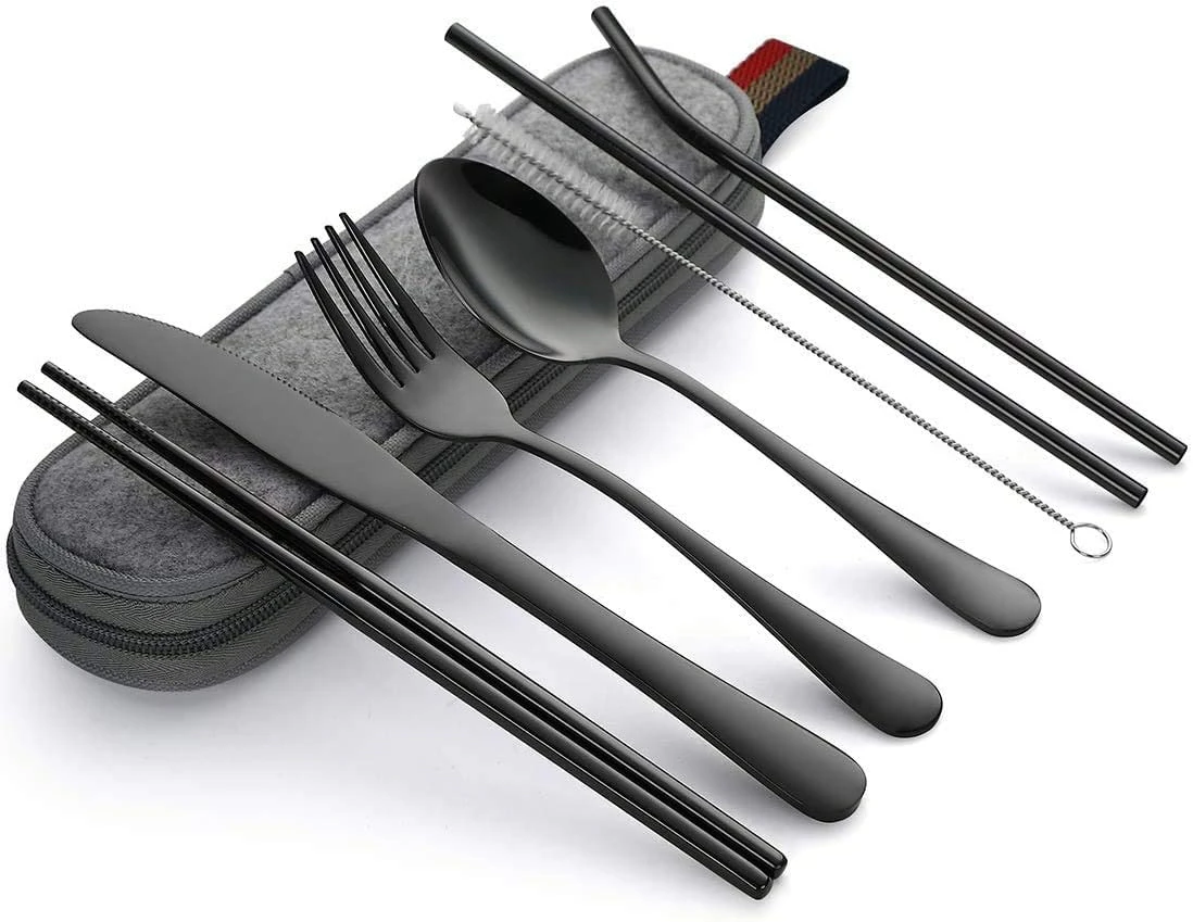 Black Travel Cutlery Set Portable Camping Utensils Set