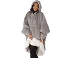 Gray Microfiber & Sherpa Wearable Blanket Hoodie