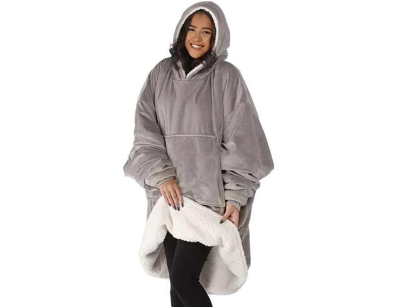 Gray Microfiber & Sherpa Wearable Blanket Hoodie
