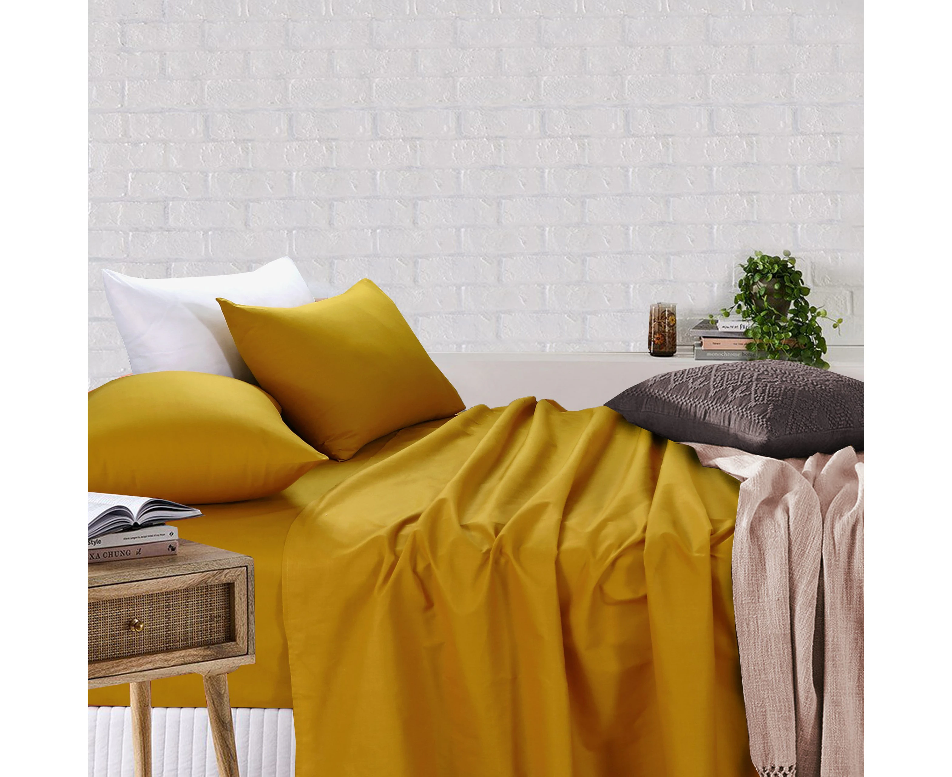 Amsons Royale Cotton Sheet Set Fitted Flat Sheet With Pillowcases Mustard