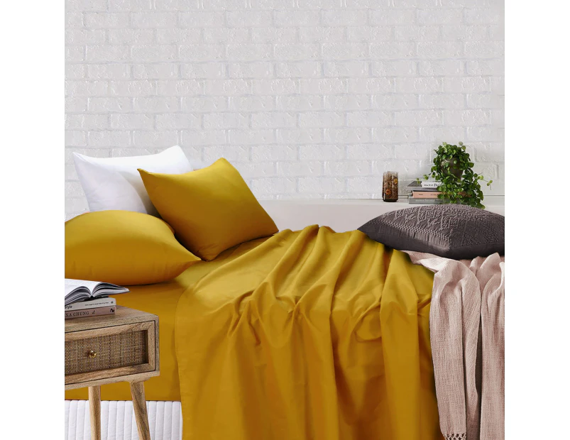 Amsons Royale Cotton Sheet Set - Fitted Flat Sheet With Pillowcases - Mustard