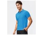 WeMeir Men's Slim Fit Quick Dry Golf Polo Shirts Cotton Short Sleeve Sports Polo Shirts for Men- Blue