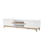 Kodu Riley Entertainment TV Unit Lowline TV Stand 180cm 2 doors white and woodgrain