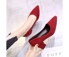 Bojdue Women Faux Leather Low Mid Block Heel Work Office Pumps Pointed Court Shoes-Red