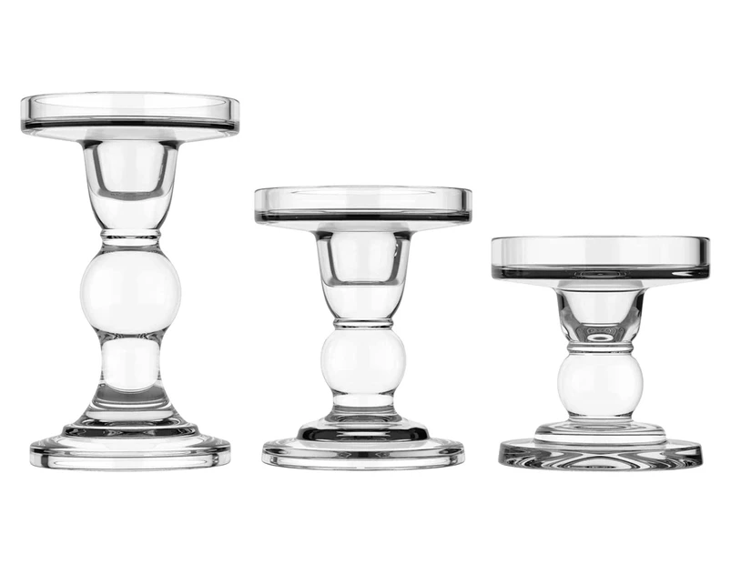 3 Pieces Clear Glass Set Candle Holders - Set of Three Candle Holders Foam SetModern Candle Holder Transparent Glass Candle