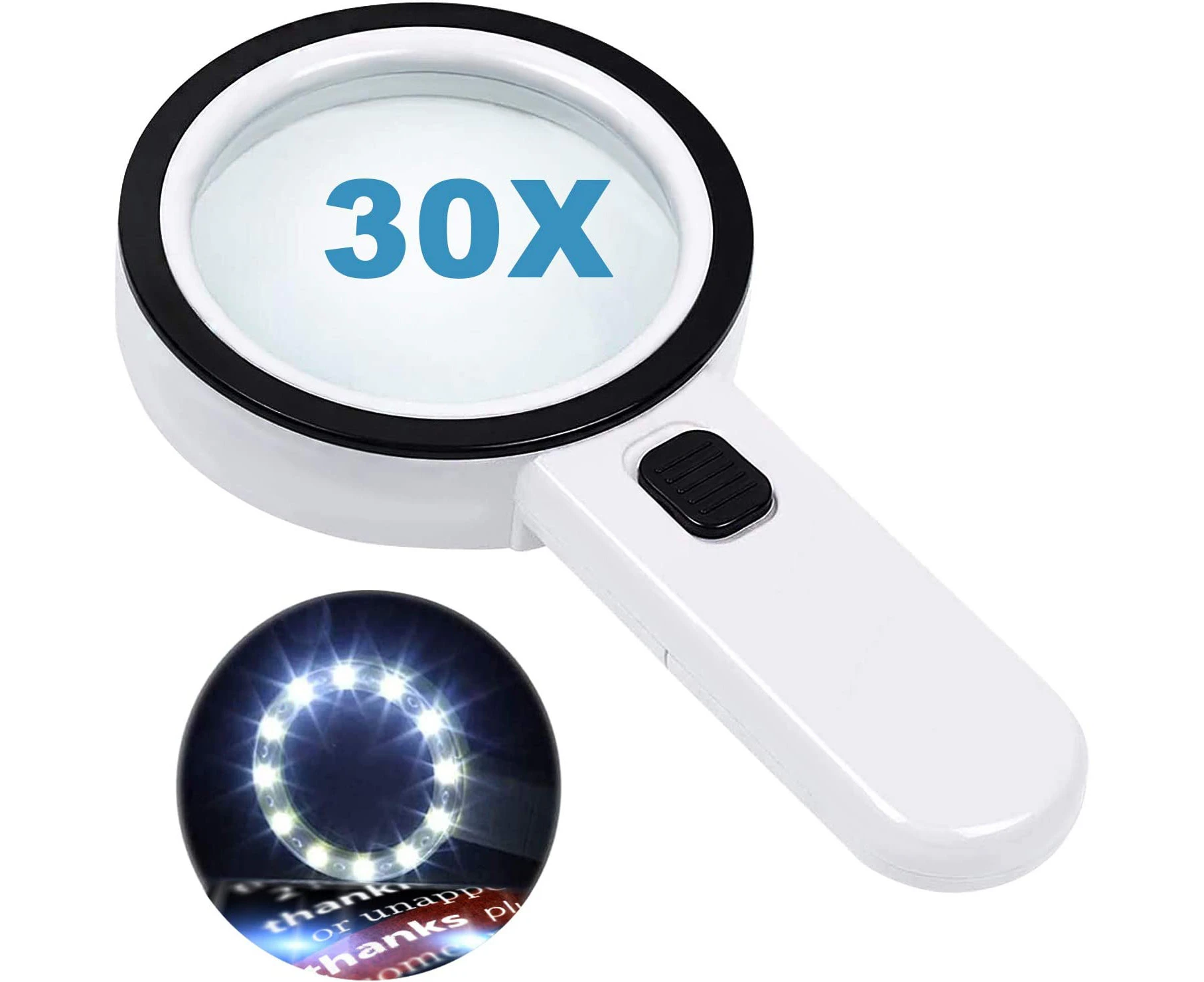 Magnifying Glass with 12 LED Lights,30X Double Glass Lens Handheld Illuminated Magnifier Readi