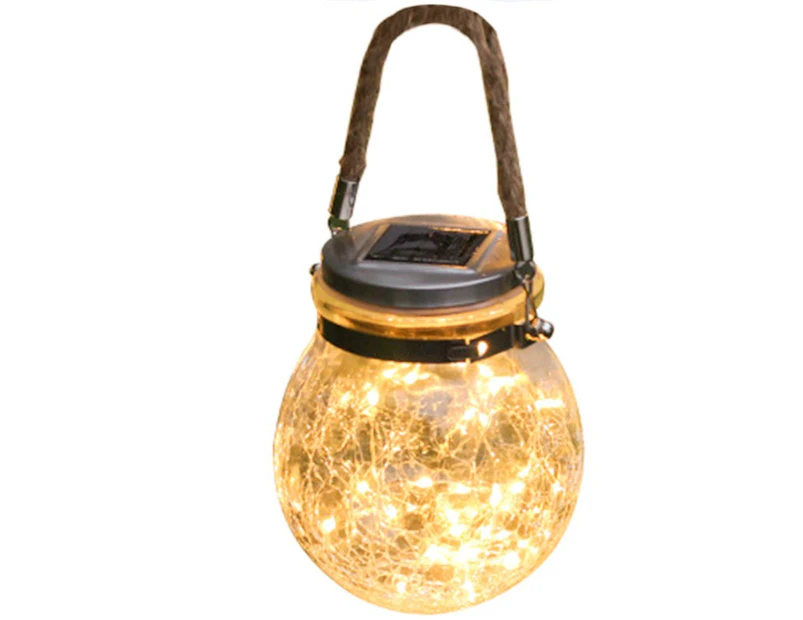 Solar Lights Cracked Glass Ball, Warm Amber Led Waterproof Outdoor Solar Lantern Patio Decor