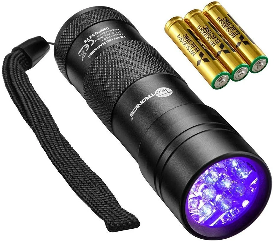 UV Blacklight Flashlights 12 LEDs 395nm Detector for Dry Pets Urine & Stains & Bed Bug