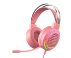 Bluebird M12 Noise Reduction RGB Lighting 7.1 USB Wired Headphone Gaming Headset with Microphone for Desktop Computer Laptop - Pink