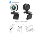 Bluebird PC Webcam High Clarity 1080P/2K USB Computer Web Camera with Ring Fill Light Microphone for Live Broadcast - Basic Version,1080P