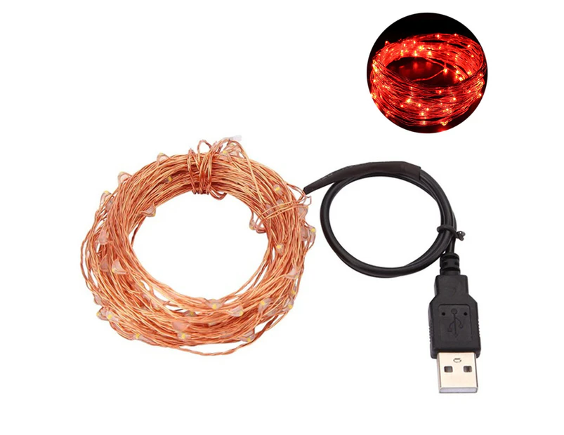 Sunshine 5/10m Waterproof USB LED Copper Wire Fairy String Lights Garland Decoration-Red 10M 100LED
