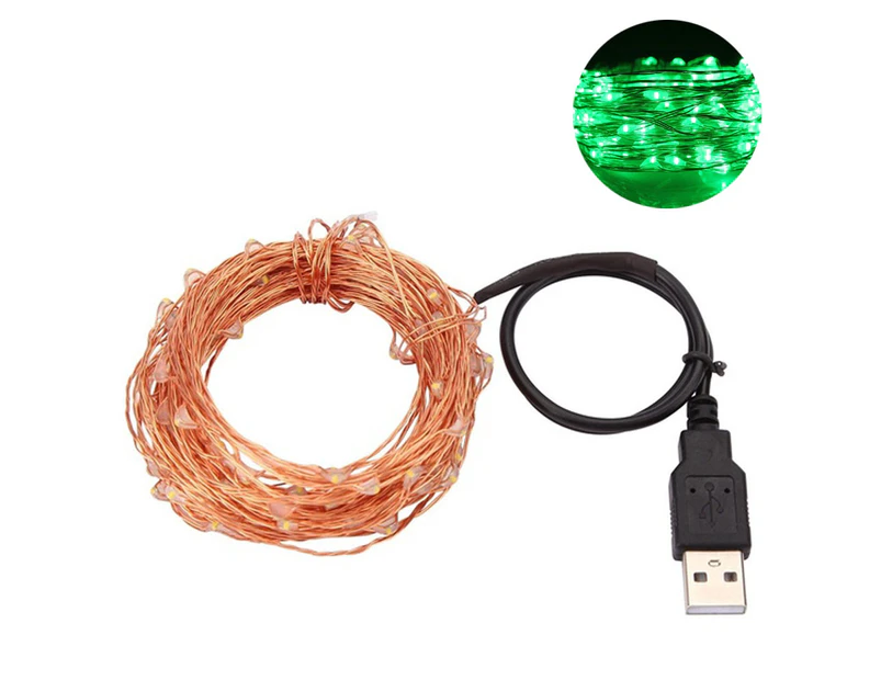 Sunshine 5/10m Waterproof USB LED Copper Wire Fairy String Lights Garland Decoration-Green 10M 100LED