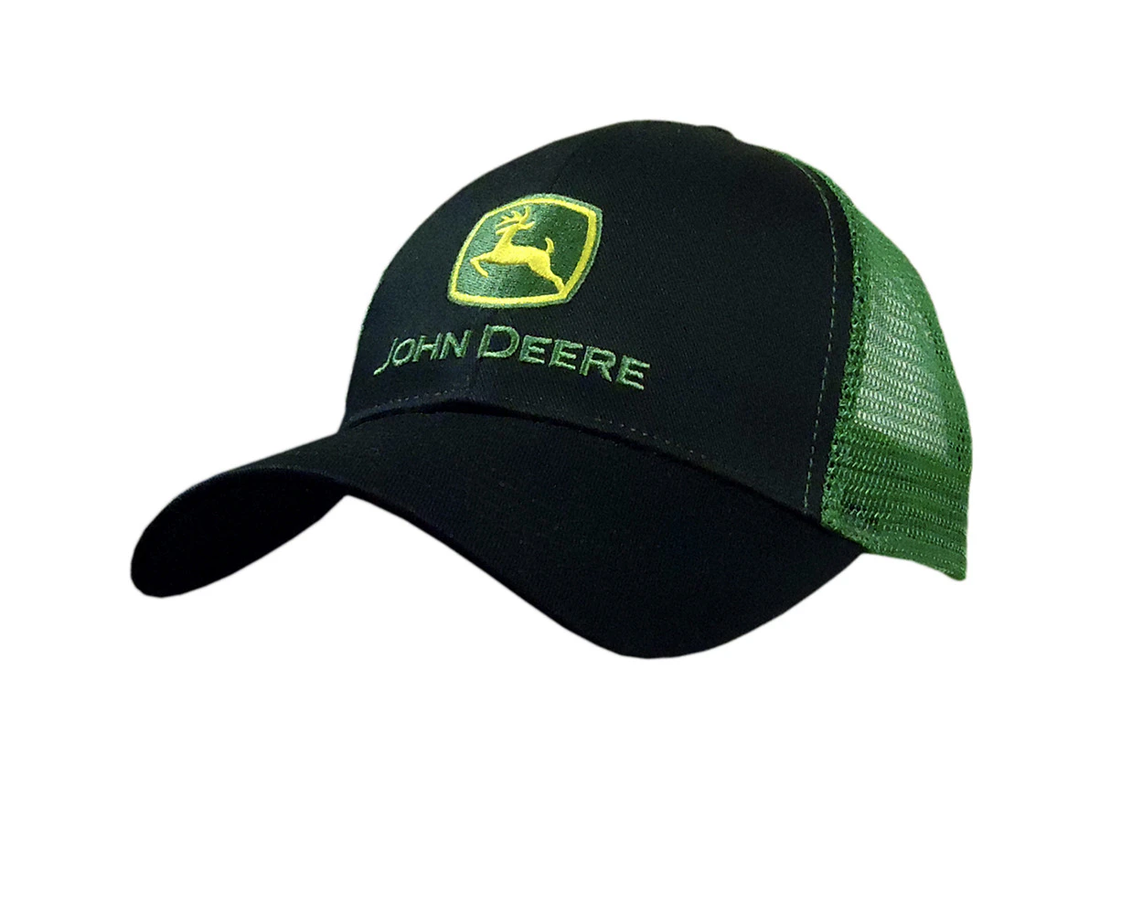 John Deere Men/Unisex One Size Logo Mesh 100% Cotton Twill Cap/Hat Black/Green