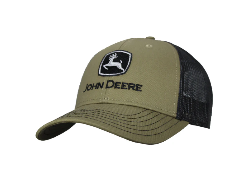 John Deere Men/Unisex One Size Logo 100% Cotton Twill/Trucker Mesh Cap Olive