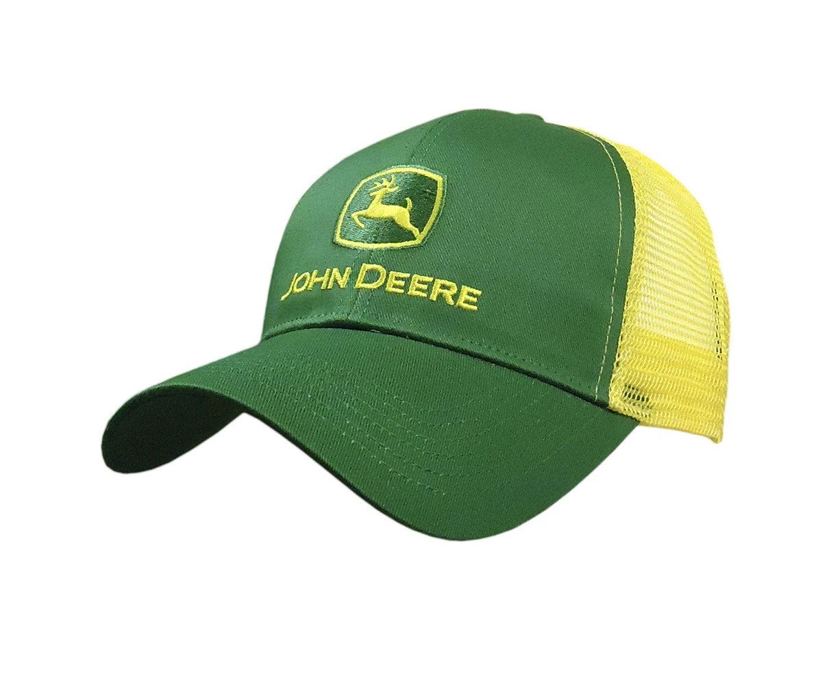 John Deere Men/Unisex One Size Logo Mesh 100% Cotton Twill Cap/Hat Yellow/Green