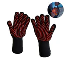 Pair Bbq Silicone Gloves - Red Stripe (30Cm)Bbq Gloves Heat Resistant Bbq Gloves Non-Slip Silicone Kitchen Oven Gloves