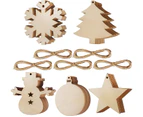 50Pcs Christmas Tree Pendants Diy Christmas Decorations Wooden Discs Wooden Stars Wooden Snowflake And Snowman Round Wooden