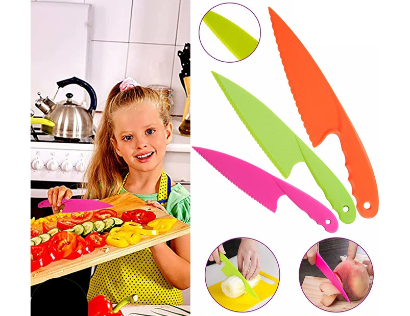 3 pcs Kids Kitchen Knife Plastic Fruit Knife Safe Knives for Bread Lettuce Salad