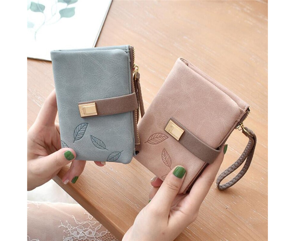 Leaves Small Wallet Women Hasp Zipper Purse Soft Pu Leather Ladies