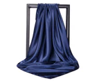 Women Headscarf Square Soft Imitation Silk Solid Color Scarf Head Wrap Shawl for Daily Life Navy Blue
