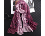 Women Stylish Gradient Color Floral Embroidery Long Neck Scarf Head Wrap Shawl Red+Pink