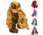 Women Stylish Gradient Color Floral Embroidery Long Neck Scarf Head Wrap Shawl Dark Grey+White