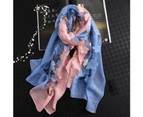 Women Stylish Gradient Color Floral Embroidery Long Neck Scarf Head Wrap Shawl Dark Grey+White