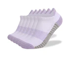 Minbaeg 6 Pairs Ankle Running Socks Breathable Elastic Cotton Low Cut Cushioned Tab Socks for Sports Purple