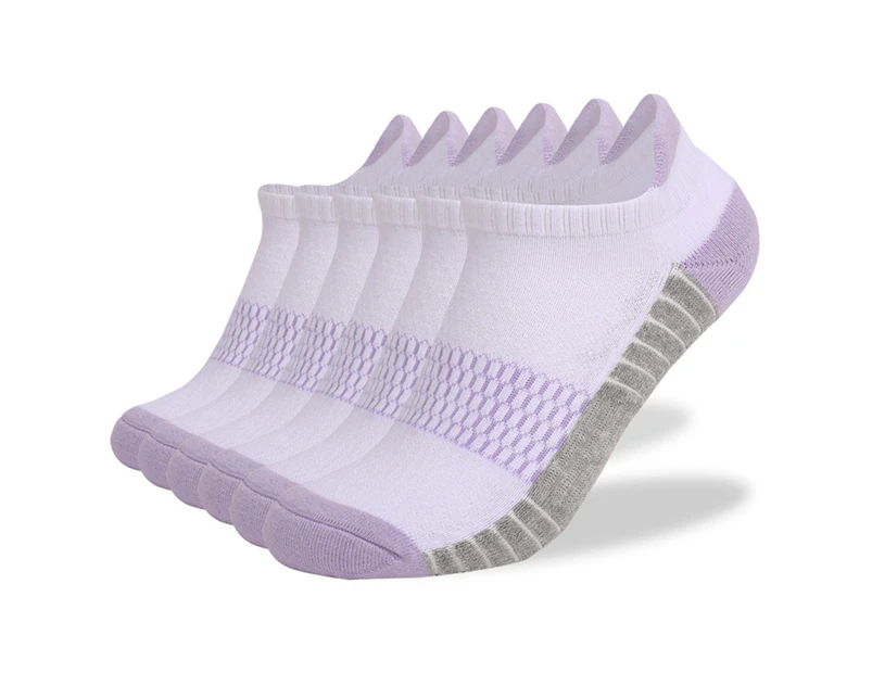 Minbaeg 6 Pairs Ankle Running Socks Breathable Elastic Cotton Low Cut Cushioned Tab Socks for Sports Purple