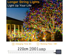 1Pcs Copper Wire Solar String Lights - Eight Functions 22 Meters 200 Lights Warm White