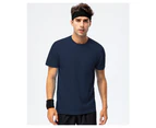 Bonivenshion Men's Cotton Short Sleeve Sports T-shirts Bodybuilding Workout Tee Tops Quick Dry Running Athletic Tops - Navy