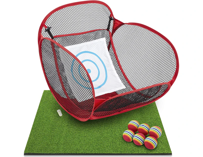 Kids Golf Chipping Net Hitting Mat  for Backyard Chip Golfing Pitching Target Cage Game Indoor Golf Practice Net-Red