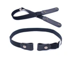Elastic Belt Buckle-Free Adjustable Faux Leather Men Women Hassle Strap Band Fashion Accessory Black