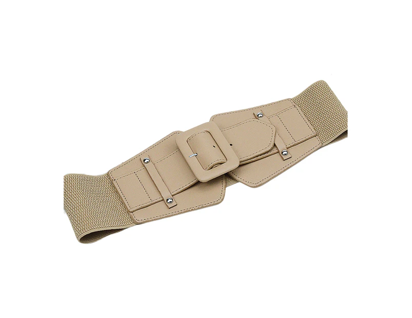 Waist Belt Elastic Adjustable Non-slip Fine Workmanship Comfortable Wear Faux Leather Wide Stretchy Corset Belt for Women Khaki